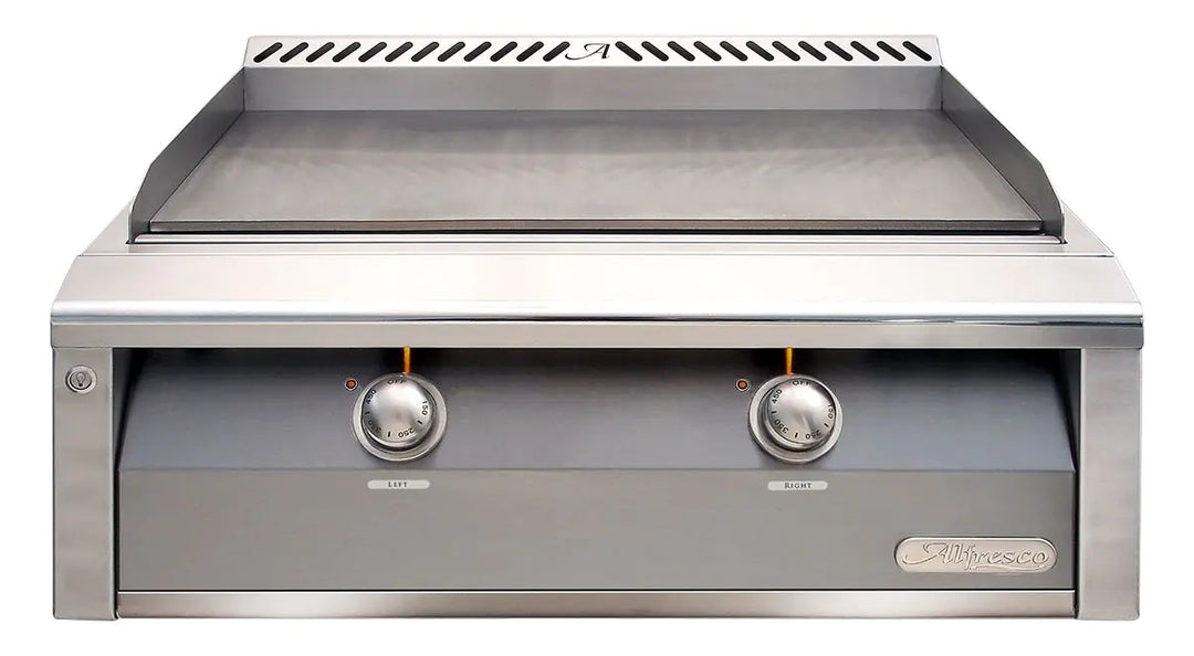 Alfresco 30-Inch Stainless Steel Built-In Gas Griddle.