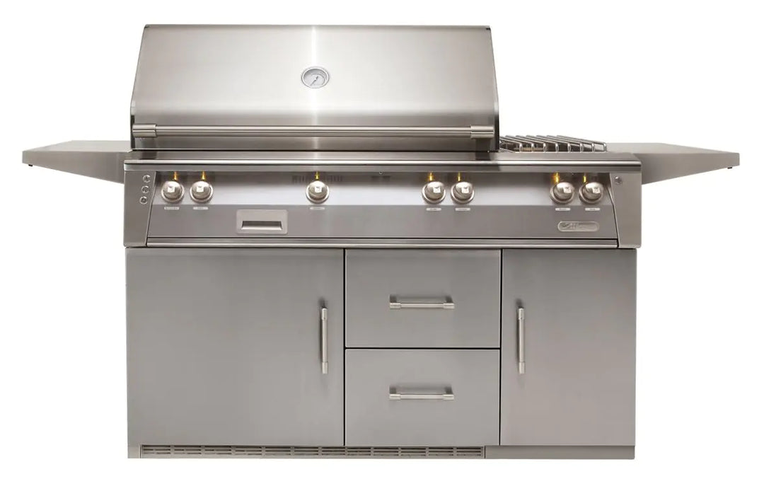 Alfresco 56'' Sear Zone Grill On Refrigerated Base Dbl Side Burner - Signal Grey-Gloss
