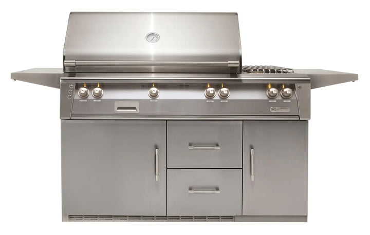 Alfresco 56'' Sear Zone Grill On Refrigerated Base Dbl Side Burner - Signal Grey-Gloss
