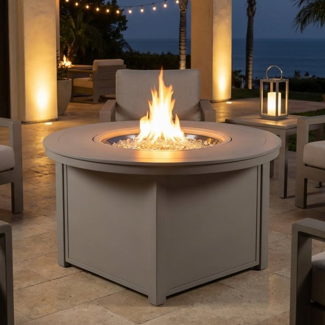 42" Round MGP Top Fire Table - All-Weather GFRC-Style Look in Marine-Grade Polymer, Electronic Ignition, Hidden Tank Drawer (NG or LP)