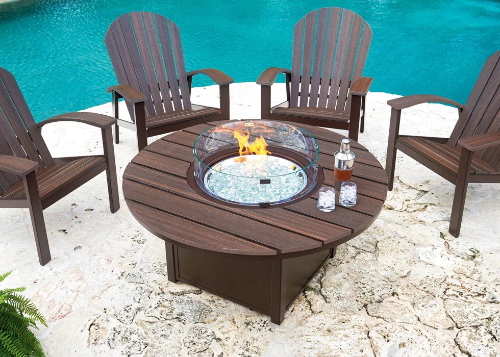42″ Round Rustic Top Fire Table - Electronic Ignition, 60,000 BTU with Hidden Tank Drawer (NG or LP)