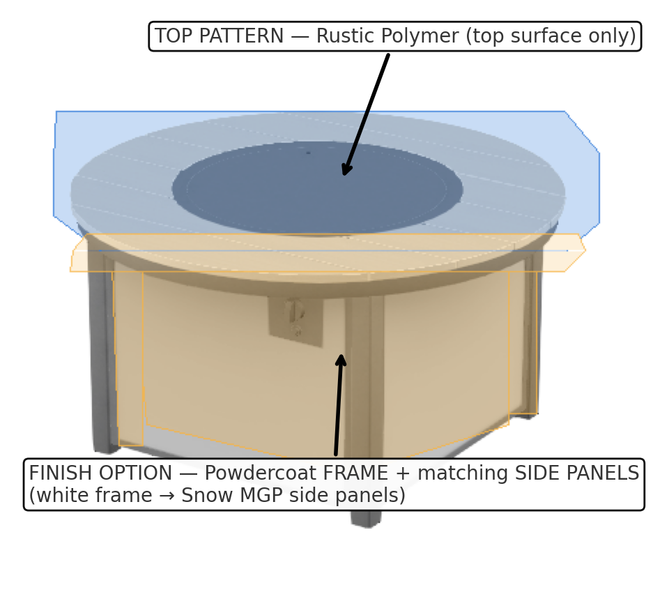 42″ Round Rustic Top Fire Table - Electronic Ignition, 60,000 BTU with Hidden Tank Drawer (NG or LP)