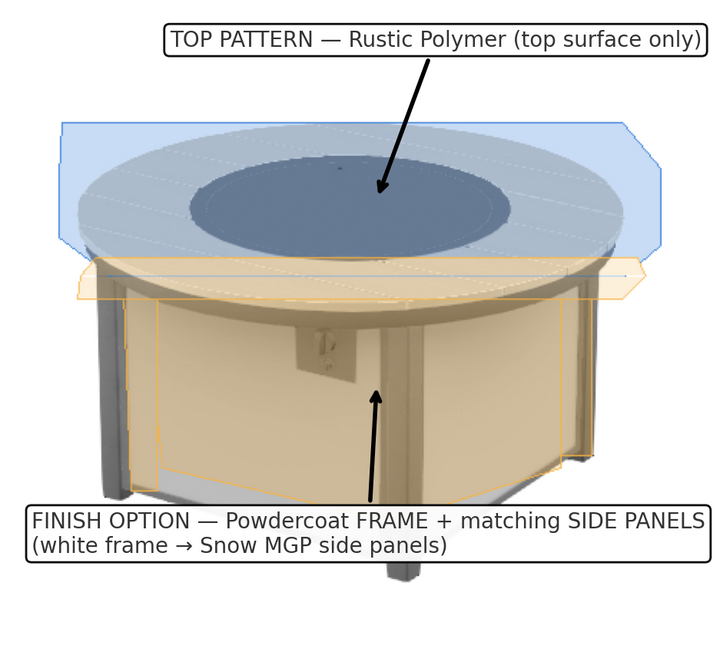 42″ Round Rustic Top Fire Table - Electronic Ignition, 60,000 BTU with Hidden Tank Drawer (NG or LP)