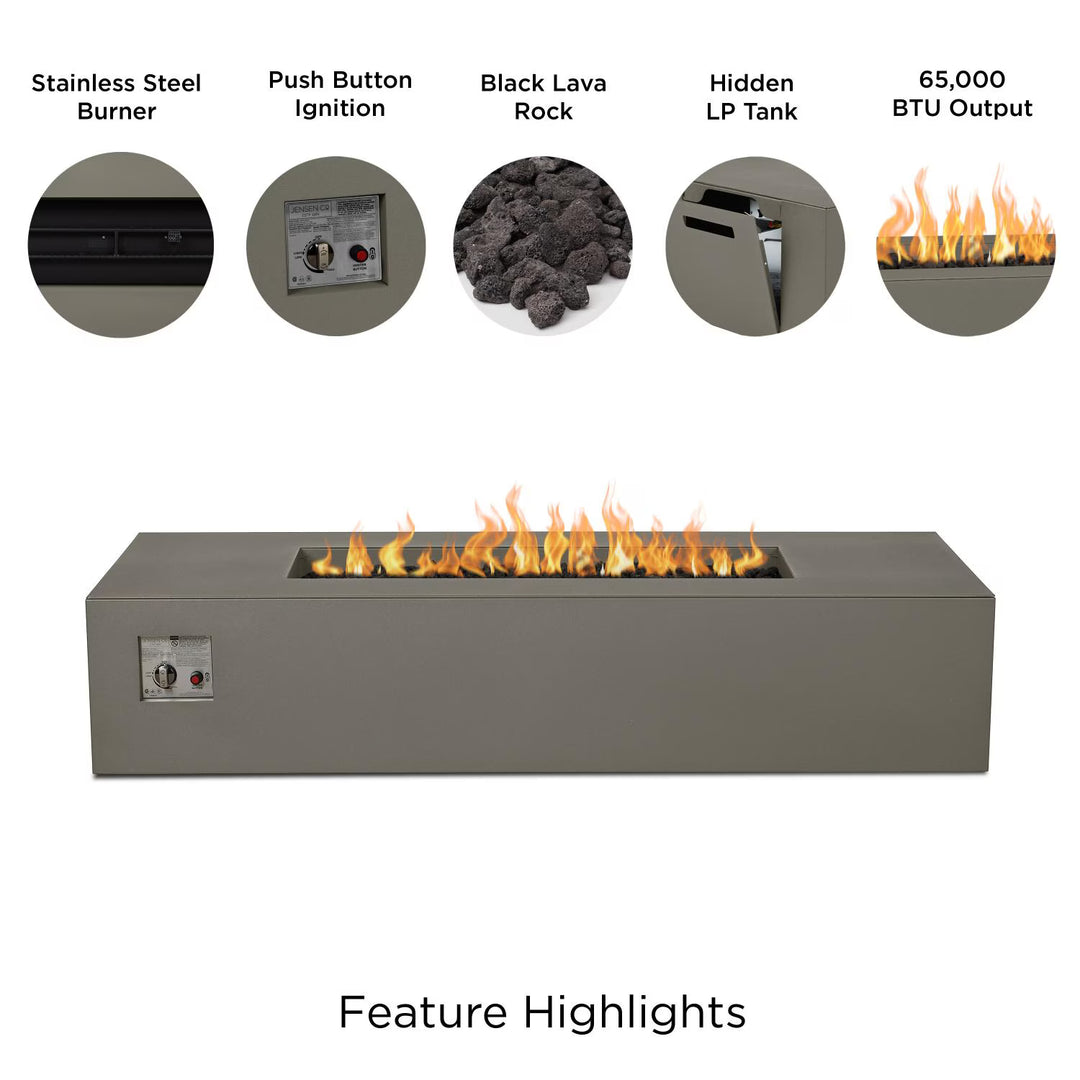 Covewood 72-Inch Low Large Rectangular Aluminum Natural Gas Fire Table in Cloud Gray (Ships Propane with Conversion Kit)