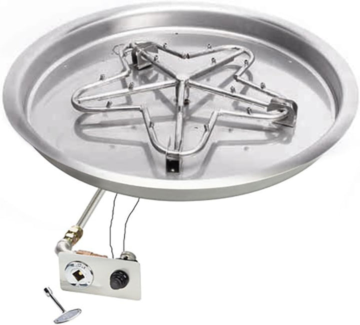 HPC Fire Push Button Ignition Gas Fire Pit Insert and Torpedo Penta Burner and Round Bowl Pan Natural Gas