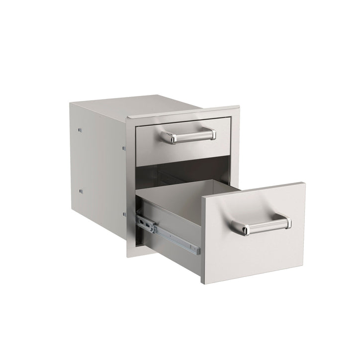 Fire Magic - 35” x 115” Contemporary Pre-Fab Grill Island Bundle with Double Drawer Cut-out - Custom BBQ Island