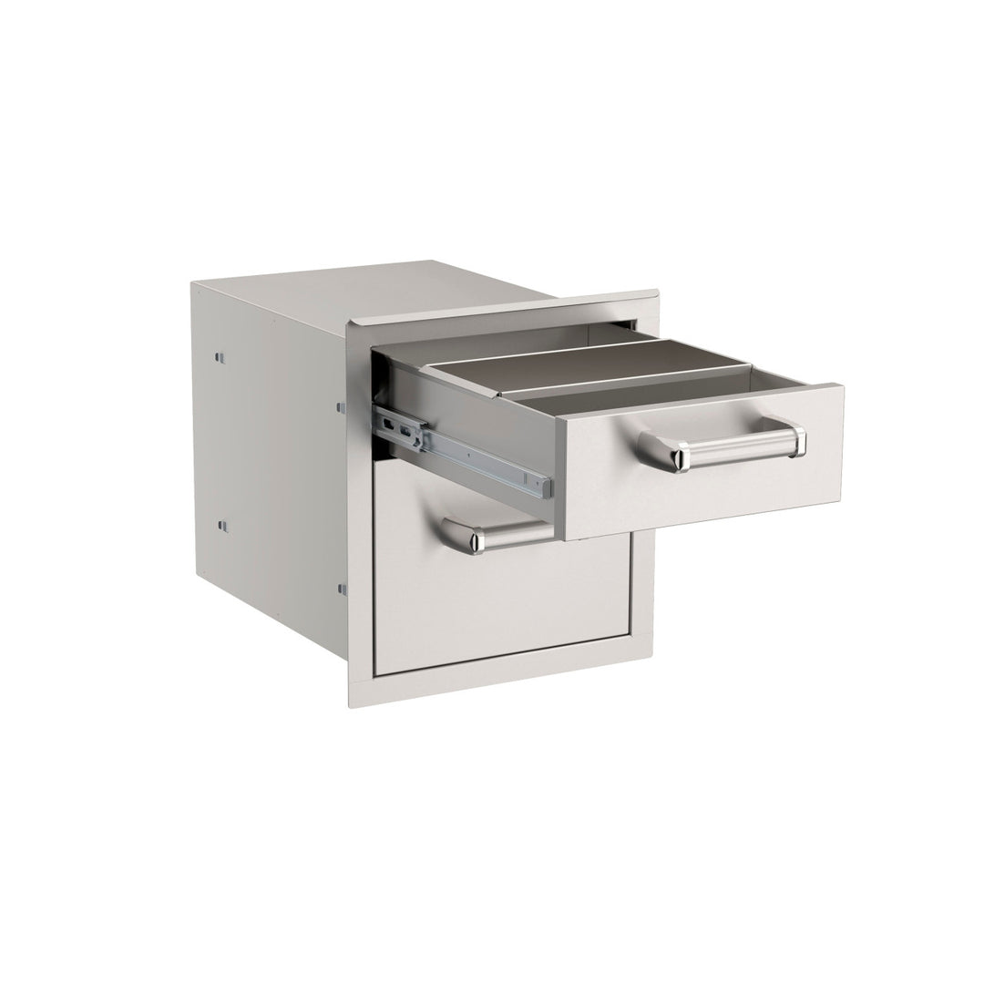 Fire Magic - 35” x 115” Contemporary Pre-Fab Grill Island Bundle with Double Drawer Cut-out - Custom BBQ Island