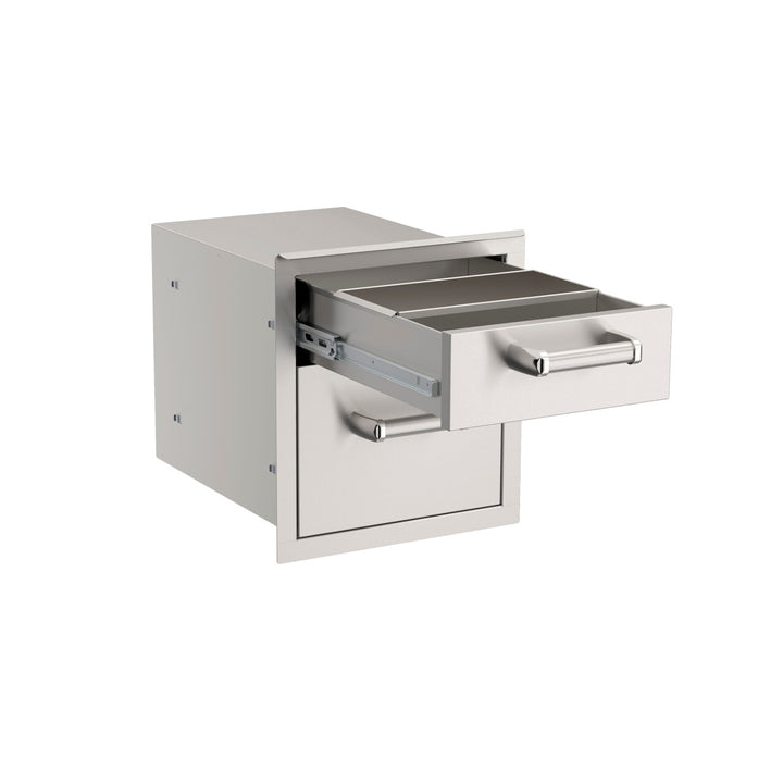 Fire Magic - 35” x 115” Contemporary Pre-Fab Grill Island Bundle with Double Drawer Cut-out - Custom BBQ Island