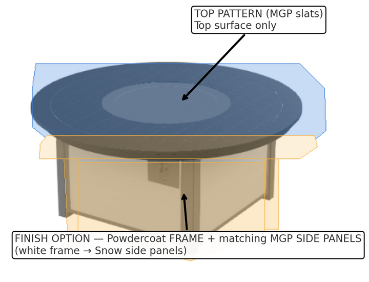 54″ Round MGP Top Fire Table - Electronic Ignition, 60,000 BTU with Hidden Tank Drawer (NG or LP)