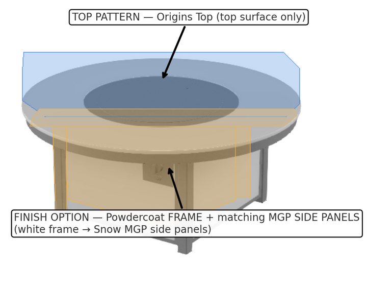 54″ Round Origins Top Fire Table - Electronic Ignition, 60,000 BTU with Hidden Tank Drawer (NG or LP)