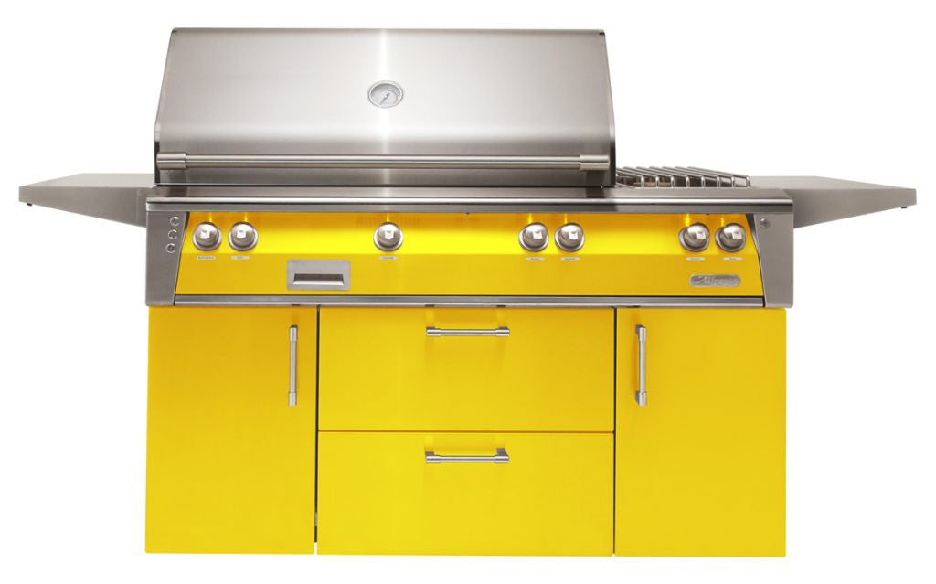 Alfresco - 56" ALXE Luxury Deluxe Grill On Cart - Freestanding - Traffic Yellow