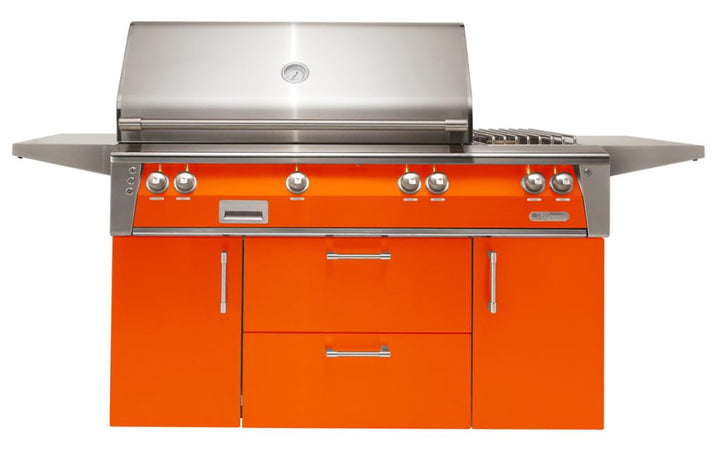Alfresco - 56" ALXE Luxury Deluxe Grill On Cart - Freestanding - Luminous Orange