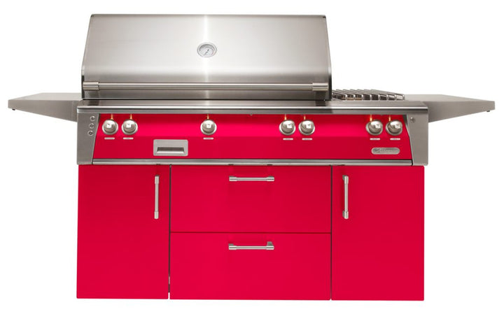 Alfresco - 56" ALXE Luxury Deluxe Grill On Cart - Freestanding - Raspberry Red