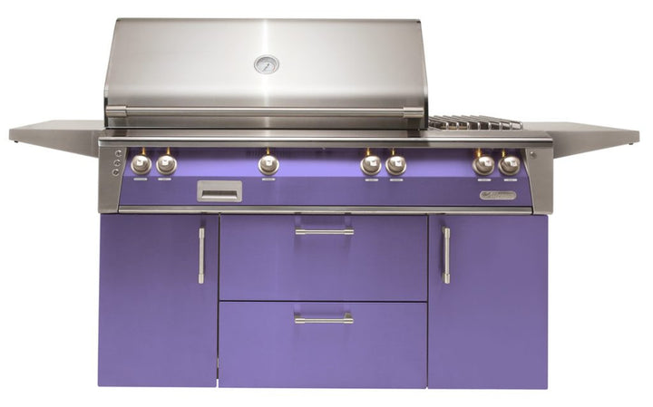 Alfresco - 56" ALXE Luxury Deluxe Grill On Cart - Freestanding - Blue Lilac