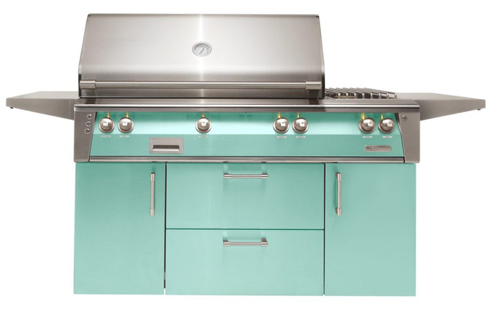 Alfresco - 56" ALXE Luxury Deluxe Grill On Cart - Freestanding - Light Green