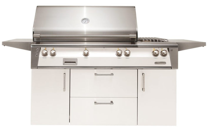 Alfresco - 56" ALXE Luxury Deluxe Grill On Cart - Freestanding - Signal White