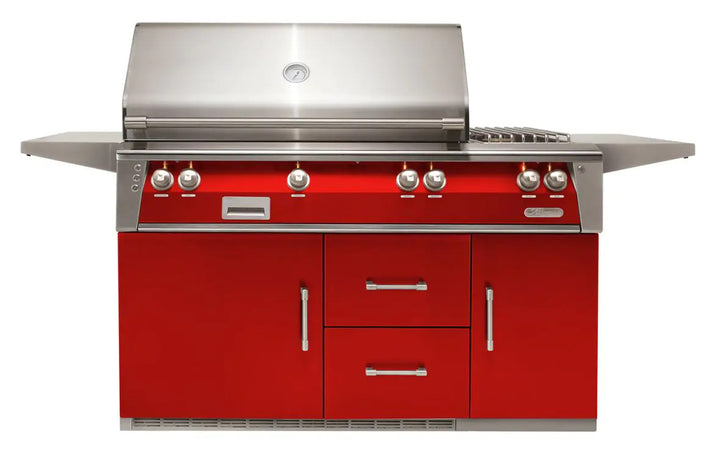 Alfresco 56'' Sear Zone Grill On Refrigerated Base Dbl Side Burner - Carmine Red-Gloss