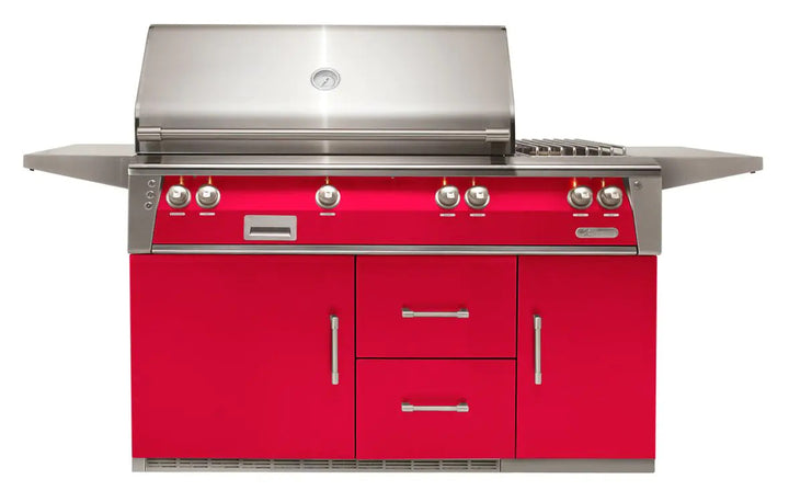 Alfresco 56'' Sear Zone Grill On Refrigerated Base Dbl Side Burner - Raspberry Red-Gloss