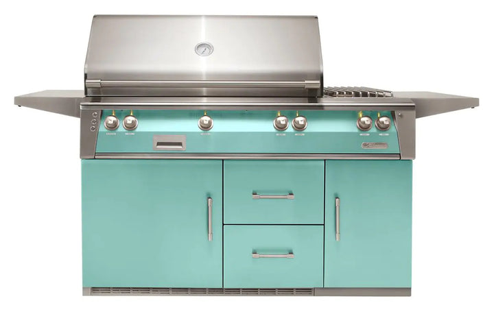 Alfresco 56'' Standard Grill On Refrigerated Base Dbl Side Burner - Light Green-Gloss