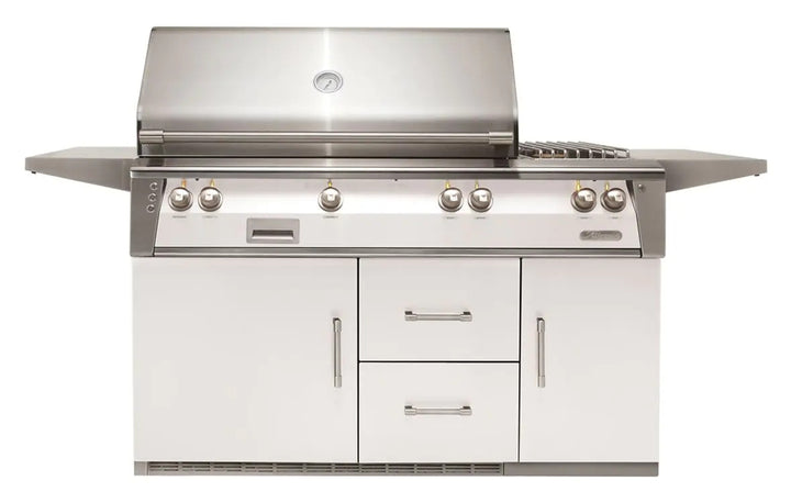 Alfresco 56'' Sear Zone Grill On Refrigerated Base Dbl Side Burner - Signal White-Gloss