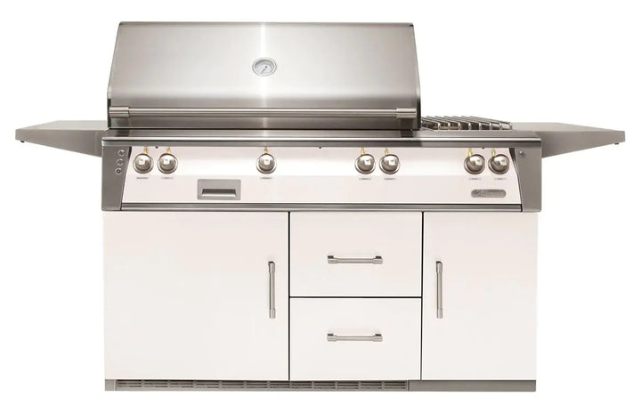 Alfresco 56'' Standard Grill On Refrigerated Base Dbl Side Burner - Signal White-Matte