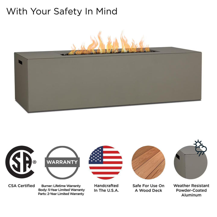 Real Flame 72-Inch Rectangular Aluminum Propane Fire Pit Table – Cloud Gray