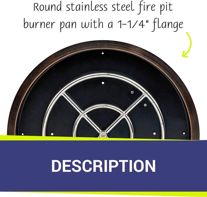 American Fire Glass Round Oil Rubbed Bronze Drop-in Pan with Burner - OB-RSP-25-ASBL
