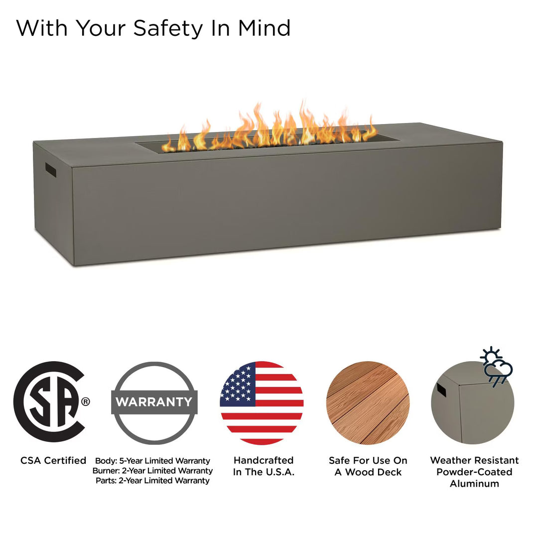 Covewood 72-Inch Low Large Rectangular Aluminum Natural Gas Fire Table in Cloud Gray (Ships Propane with Conversion Kit)