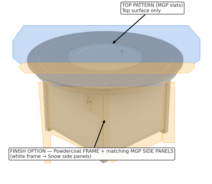 42" Round MGP Top Fire Table - All-Weather GFRC-Style Look in Marine-Grade Polymer, Electronic Ignition, Hidden Tank Drawer (NG or LP)