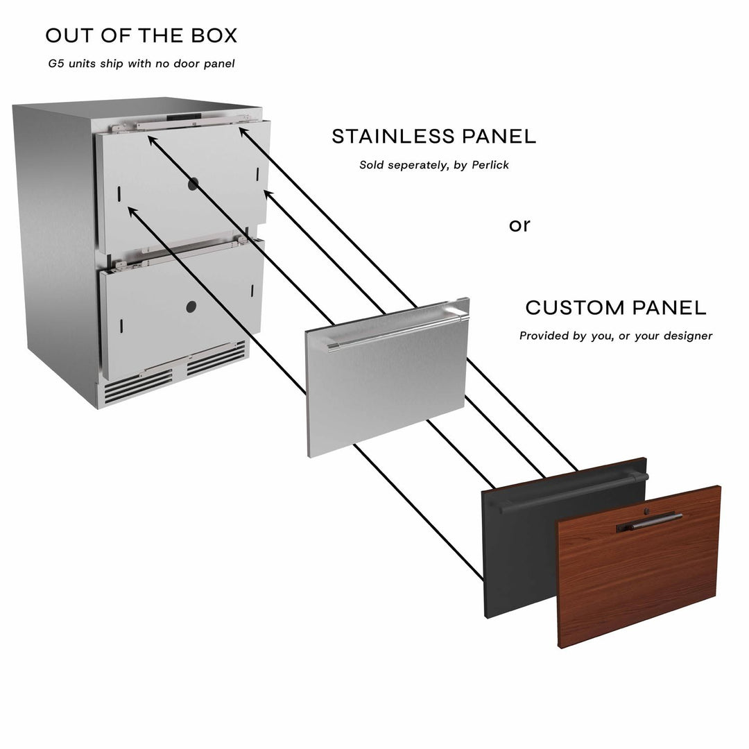 Perlick G5 Core 24" Stainless Steel Drawer Panel Set with Two-Tone Handles – No Lock