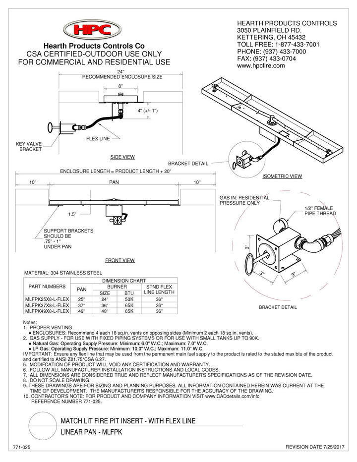 Hearth Products Controls - 25" CSA Interlink Linear Kit  - Match Lit
