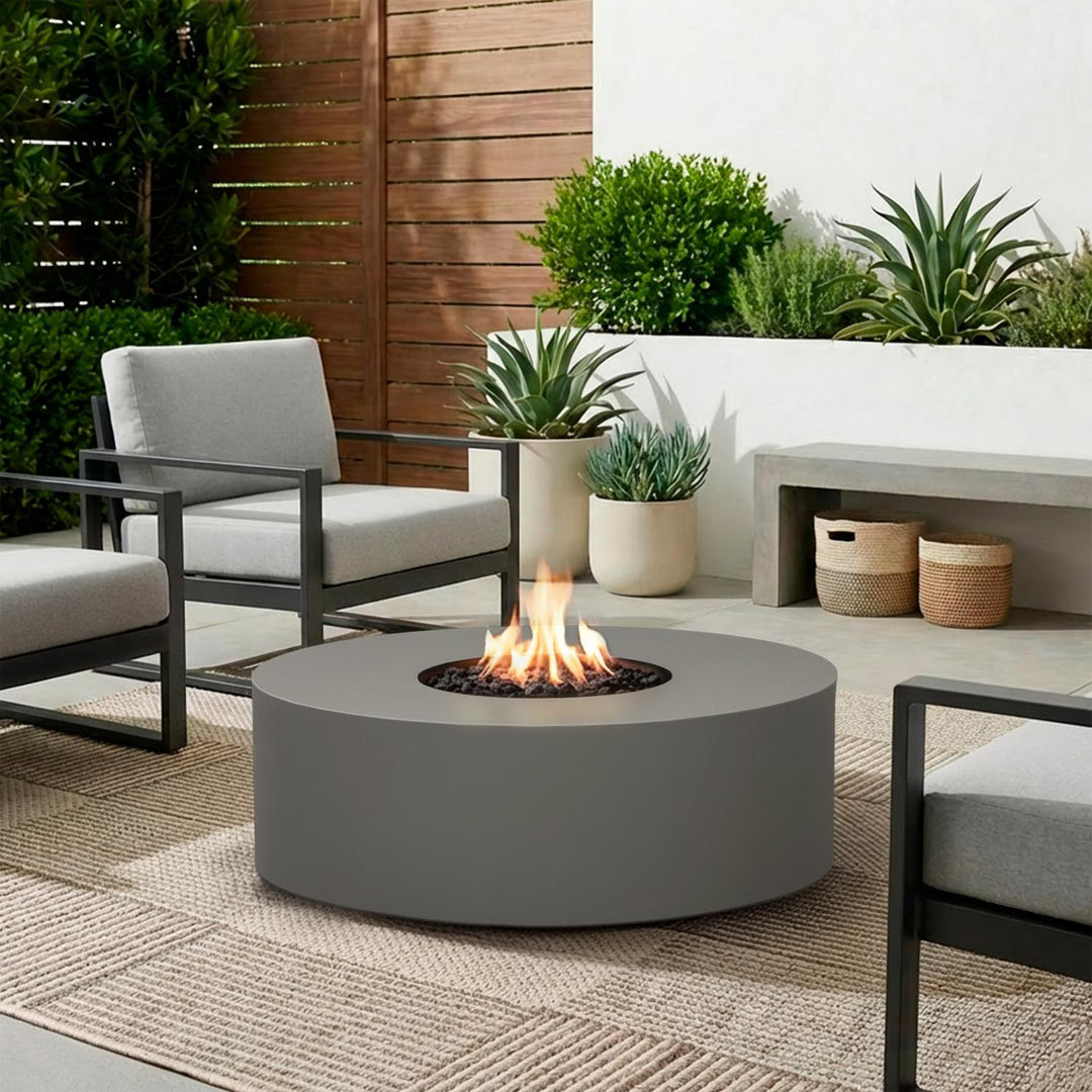 Real Flame 41-Inch Round Aluminum Natural Gas Fire Pit Table – Charcoal
