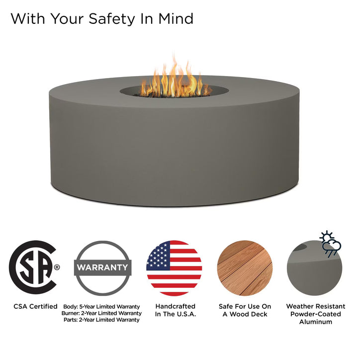 Covewood 41-Inch Round Aluminum Propane Fire Pit Table in Cloud Gray