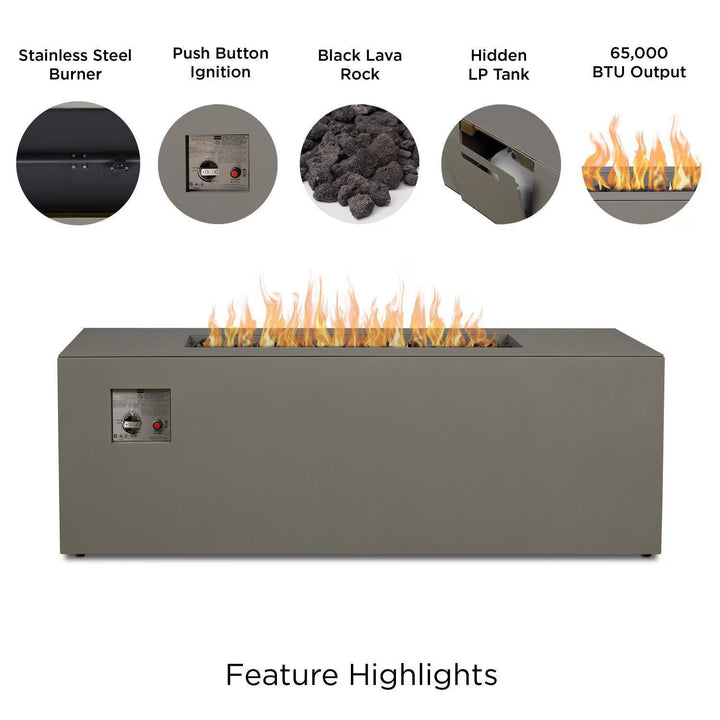 Covewood 58-Inch Rectangular Aluminum Natural Gas Fire Pit in Cloud Gray – Ships Propane with Conversion Kit