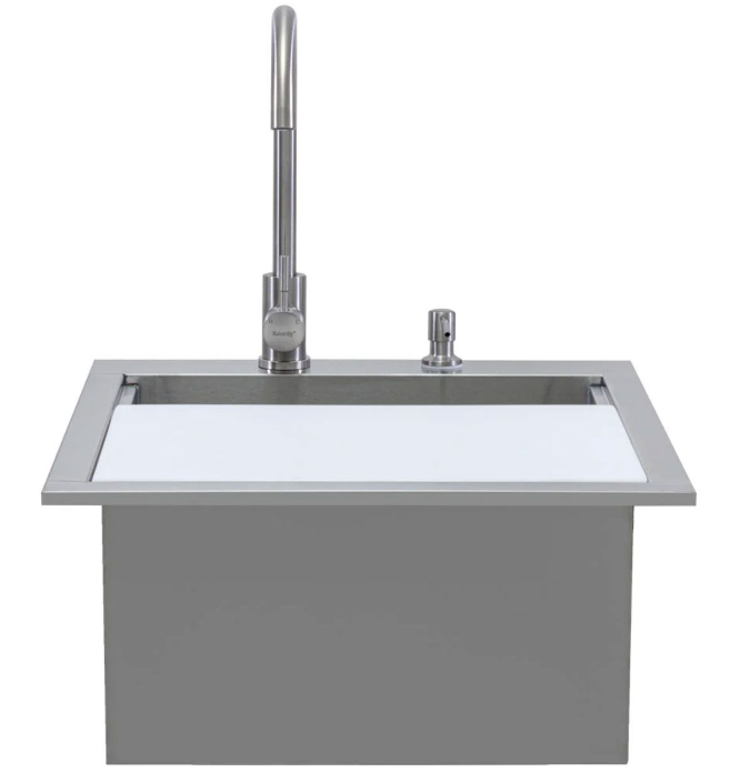 PGS AESINK21H 21" Drop-In Outdoor Sink with Faucet & Stainless Steel Cover