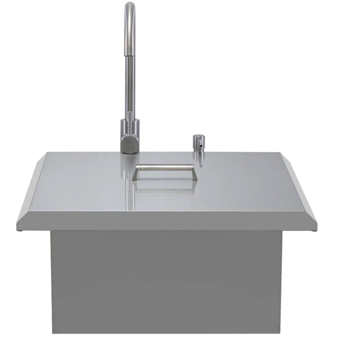 PGS AESINK21H 21" Drop-In Outdoor Sink with Faucet & Stainless Steel Cover