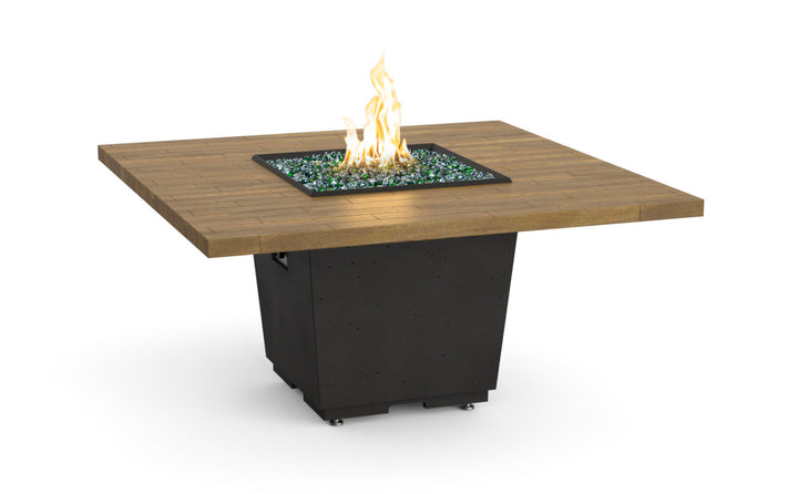 American Fyre Designs - Reclaimed Wood Cosmopolitan Square - Dining Height Firetable - French Barrel Oak