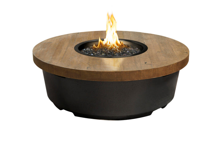 American Fyre Designs - Reclaimed Wood Contempo Round - Lounge Height Firetable - French Barrel Oak