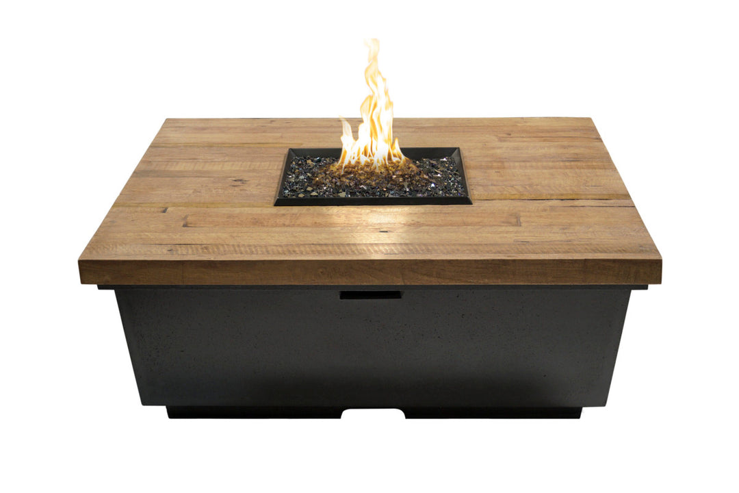 American Fyre Designs - Reclaimed Wood Contempo Square - Lounge Height Firetable - French Barrel Oak