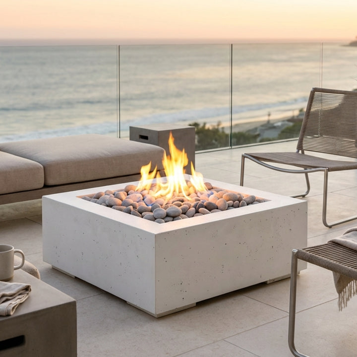 ALEA 32 Square Outdoor Fire Feature, Minimalist Concrete Gas Fire Pit