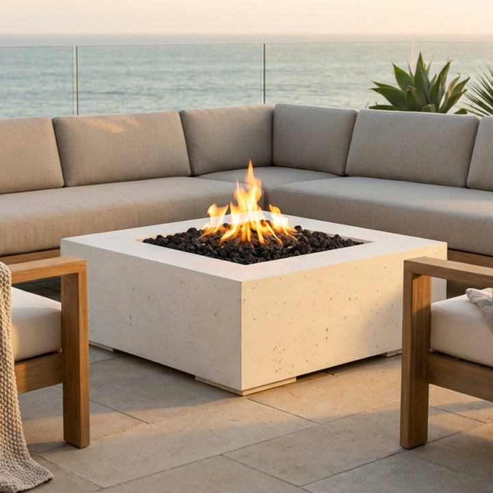 ALEA 40 Square Outdoor Fire Feature, 40" Concrete Fire Pit, 65K–90K BTU, Modern Patio Fire Pit