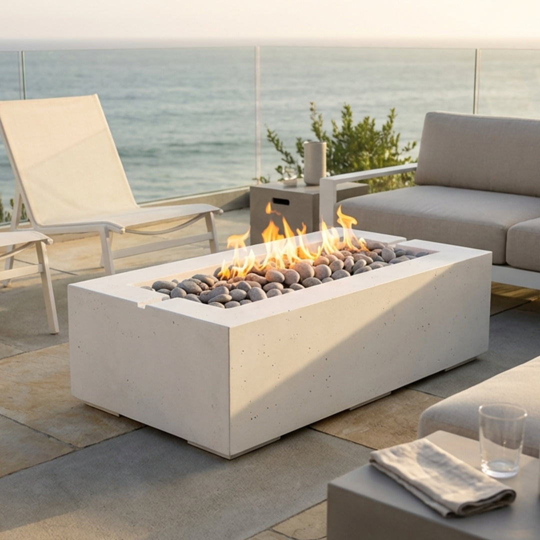 AVERA 48 Rectangular Outdoor Fire Feature, 48" Concrete Gas Fire Pit, Modern Patio Fire Pit