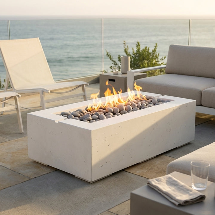 AVERA 48 Rectangular Outdoor Fire Feature, 48" Concrete Gas Fire Pit, Modern Patio Fire Pit