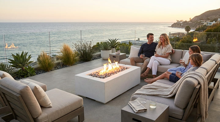 AVERA 48 Rectangular Outdoor Fire Feature, 48" Concrete Gas Fire Pit, Modern Patio Fire Pit