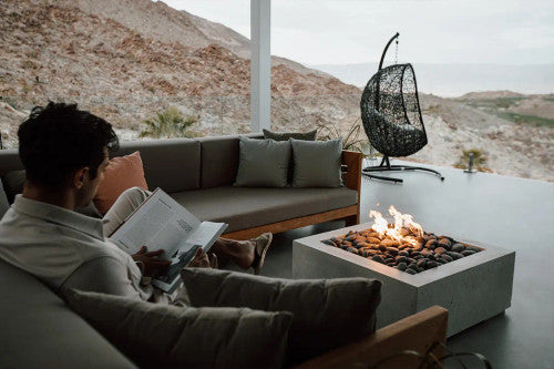 ALEA 32 Square Outdoor Fire Feature, Minimalist Concrete Gas Fire Pit