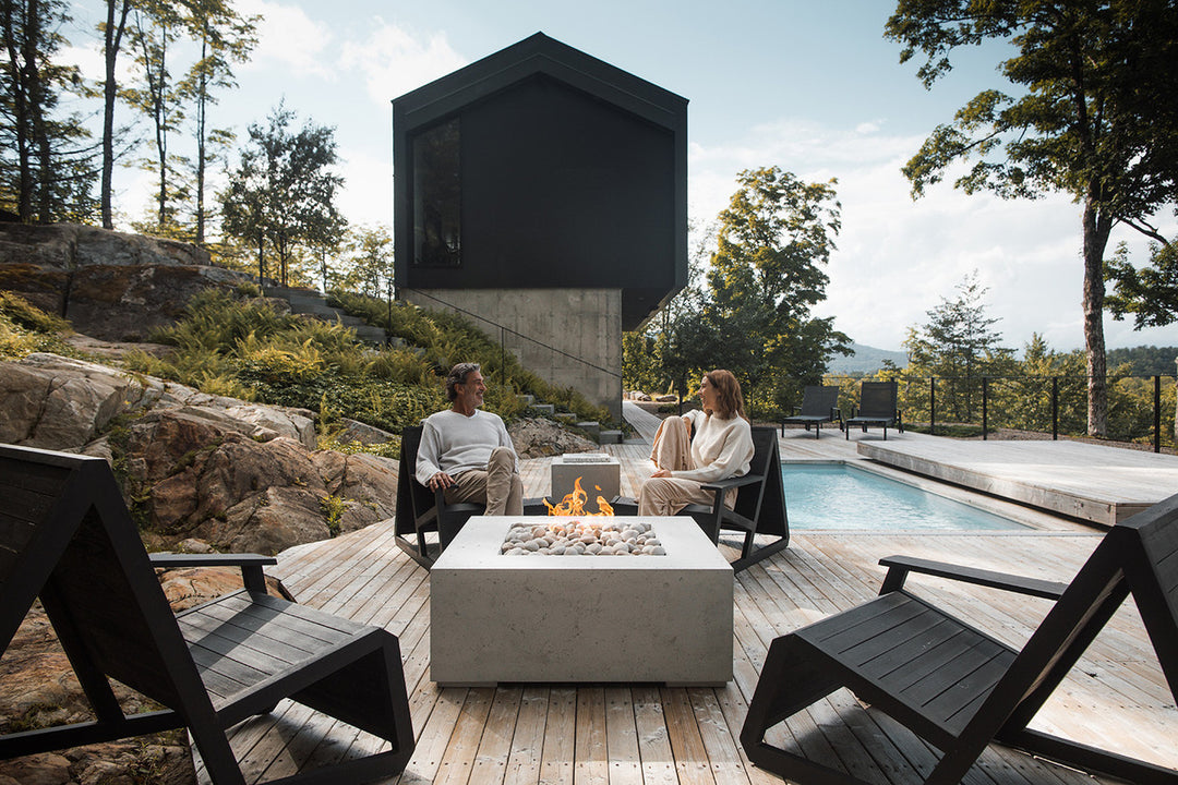 ALEA 40 Square Outdoor Fire Feature, 40" Concrete Fire Pit, 65K–90K BTU, Modern Patio Fire Pit