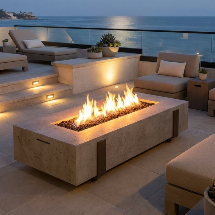 American Fyre Designs - Iron Saddle Long - Lounge Height Firetable