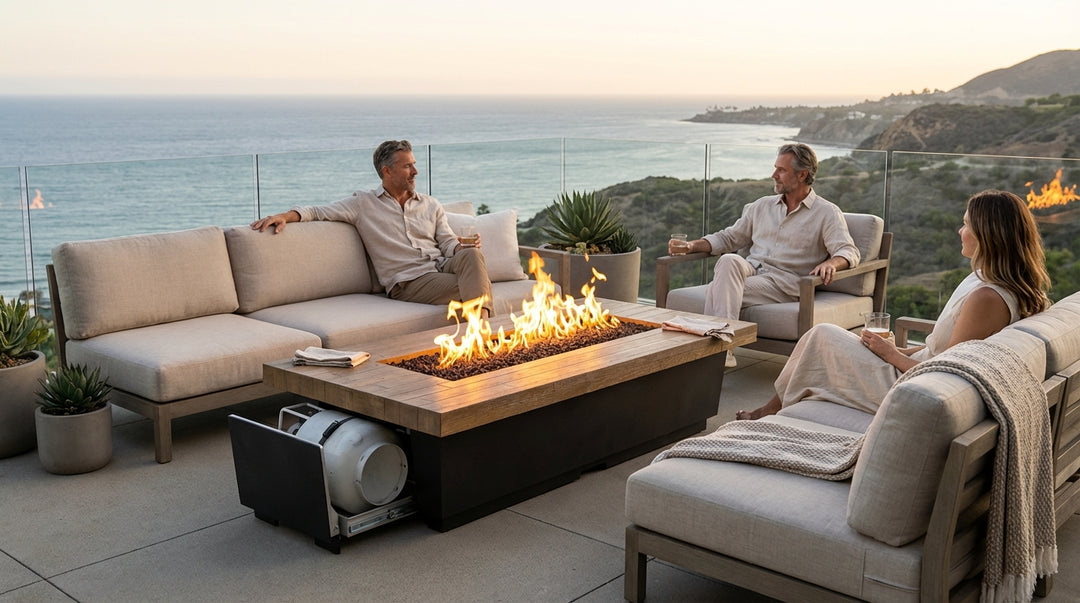 American Fyre Designs - Reclaimed Wood Contempo LP Select Long - Lounge Height Firetable