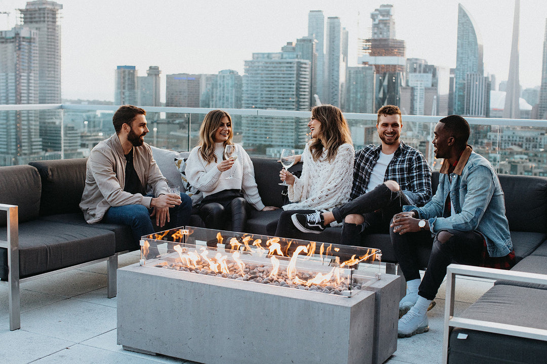 AVERA 48 Rectangular Outdoor Fire Feature, 48" Concrete Gas Fire Pit, Modern Patio Fire Pit