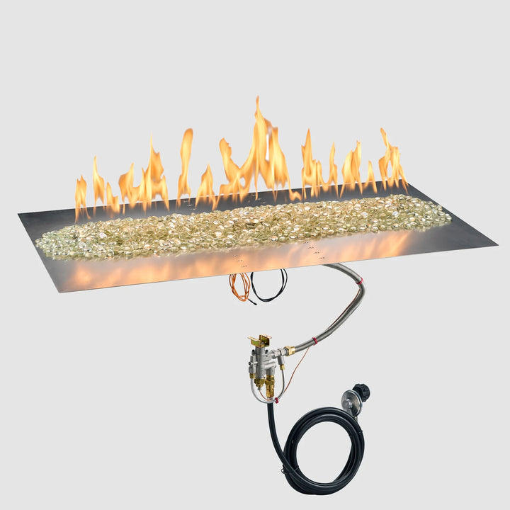 Outdoor Greatroom - 42" x 24"  Crystal Fire Plus Linear Gas Fire Pit Burner Plate with Control